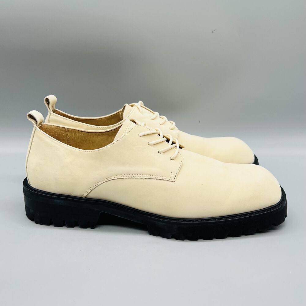 E8 By Miista Shoes Womens 9.5 White Leather Oxford Derby Lace Up Lug Sole Flats
